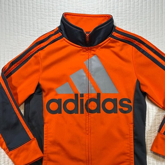 adidas Other - Adidas Full Zip Warm Up Soccer Track Orange Dark Stripe Jacket Boys Size 7